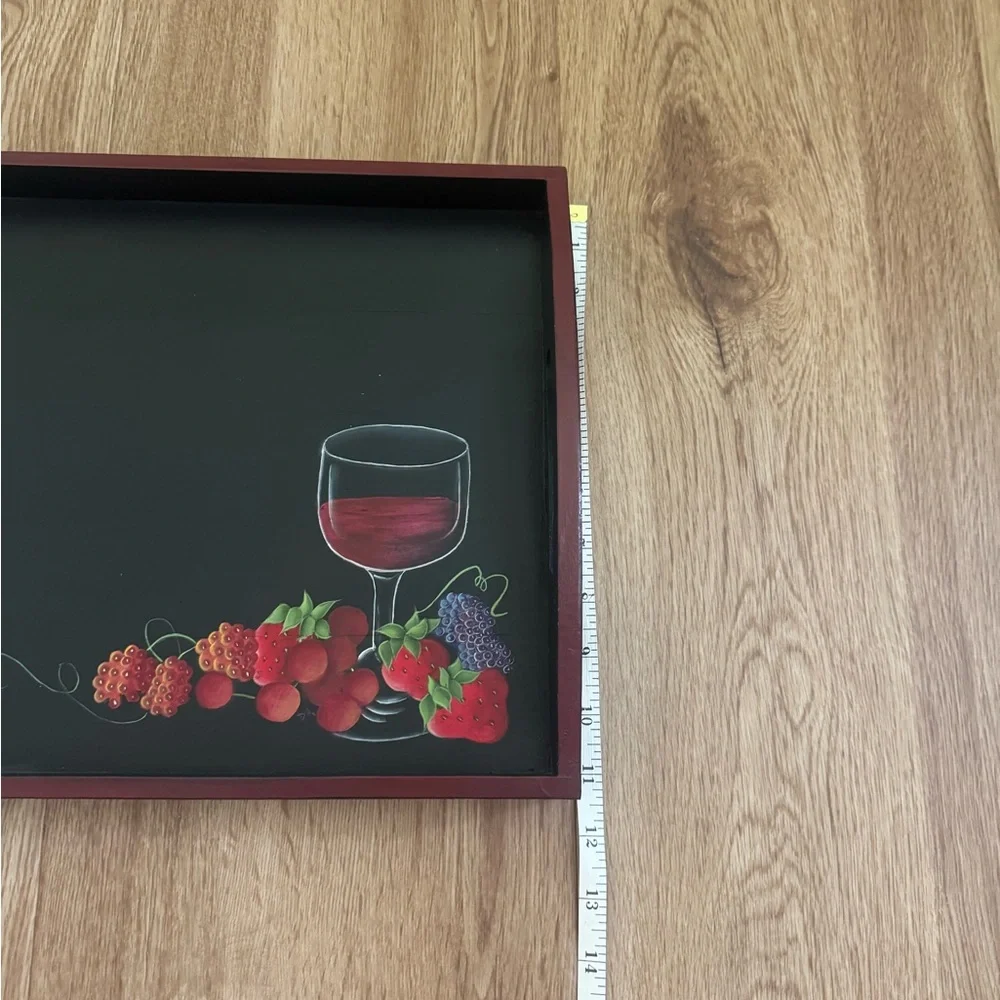 Vintage Hand Painted Chalkboard Serving Tray Wine Glass & Fruit Design